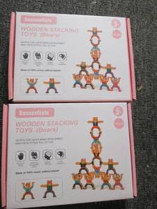 2 new kids wooden stacking toys bea...