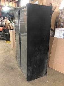 Husky Welded Steel Floor Cabinet in Black and Gray (46 in W x 72 in. H x 24 in. D) Open Box HAS DAMAGE review all pictures