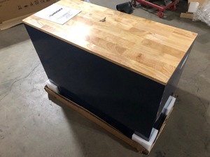 Husky  42 in. W x 18.1 in. D 8-Drawer Blue Mobile Workbench Cabinet with Solid Wood Top, Open Box, Review all pictures