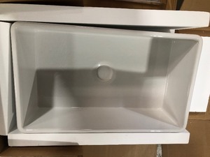 BOCCHI  Classico Farmhouse Apron Front Fireclay 30 in. Single Bowl Kitchen Sink with Bottom Grid and Strainer in White, Customer returns, Review all pictures