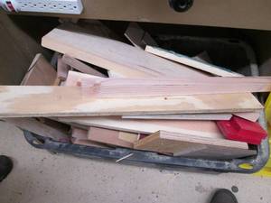 lot 288 image: Tote filled with assorted wood piec...