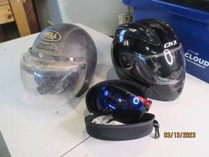 lot 163 image: Pair of helmets and riding goggles...