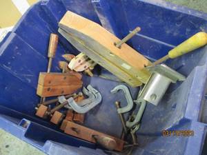 lot 24 image: Plastic tote of clamps...