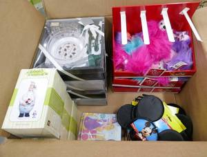 lot 10 image: Misc box - 9 Mickey mouse ears, 3 cases of 12 peepers to hang on your backpack, 4 MN Wild baby utensils set, 3 Chef trinket boxes, 3 disney napkin packs