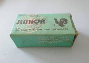 lot 21 image: Box of 50 Junior 22 long rifle shells