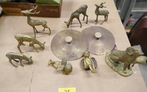lot 35 image: Lot of brass deer, kids cymbals, dog and angels