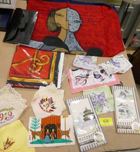 lot 68 image: Lot of new, antique, and vintage scarves and handkerchiefs
