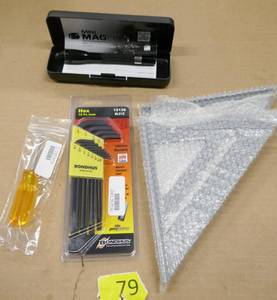 lot 79 image: Mag lite, hex wrenches, squares