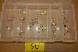 lot 90 image: lot of new ice fishing jigs in case
