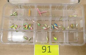 lot 91 image: lot of new ice fishing jigs in case