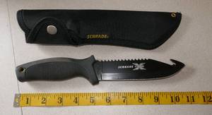 lot 176 image: Schrade Xtimer Gut Hook knife with sheath