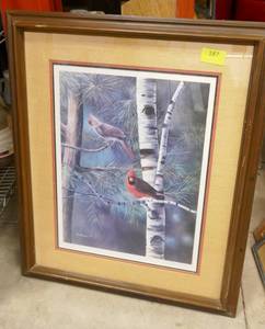 lot 187 image: Kevin Daniel limited edition print of two cardinals (196 of 580)