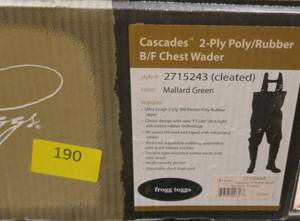 lot 190 image: Pair of lightly used Frogg Togg Cascades Chest waders Size 8  mens shoe