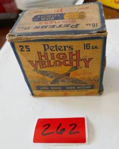 lot 272 image: Vintage Peters High Velocity 16 gauge shotgun shells box in fair condition and 14 shells