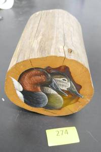 lot 274 image: Real chunk of log sawn and painted and now has a secret drawer on the bottom to store whatever you want in it