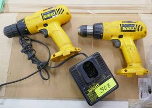 lot 308 image: Two Dewalt drills and charger, no batteries