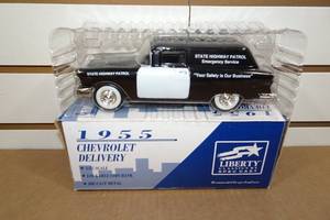 lot 349 image: Spec Cast Liberty 1955 Chevrolet Delivery State Highway Patrol Die Cast Bank