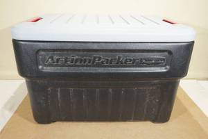 lot 38 image: Rubbermaid Action Packer 24 Gallon Storage Container
