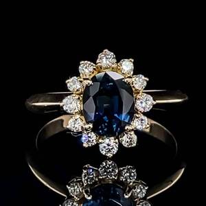 3.00 Carat Natural Blue Sapphire & Diamond Princess Diana Style  Ballerina Cocktail Ring in 18k Yellow Gold $5,250 Retail VIDEO
