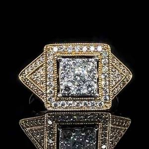 ICED OUT 1.25 Carat Diamond Illusion Halo Geometric Triangle Square Ring in 14k Yellow Gold $3,450 Retail VIDEO