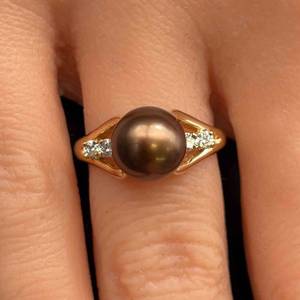 Chocolate Golden Chocolate Pearl & Diamond Split Ring in 14k Yellow Gold $2,150 Retail