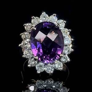10.00 Carat Oval Amethyst & Diamond Large Statement XL Size Cluster Cocktail Ring in 14k Yellow Gold $2,599 Retail VIDEO