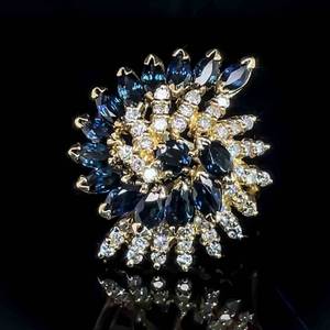1.25 Carat Natural Sapphire & Diamond Stairway to Heaven Cocktail Estate Ring in 14k Yellow Gold $3,995 Retail VIDEO