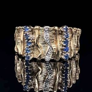 0.60 Carat Diamond & Blue Sapphire Brutalist Ring in 14k Yellow Gold $2,775 Retail