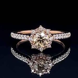 Gorgeous 0.90 Carat Fancy Champagne & White Diamond Halo Pave Engagement Ring in 14k Rose Gold $2,500 Retail VIDEO