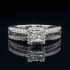 1.00 Carat Fancy Black & White Princess Diamond Triple Row Square Cluster Ring in 14k White Gold $2,650 Retail VIDEO
