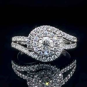 1.00 Carat Diamond Solitaire Double Halo Cluster Ring in 14k White Gold w IGI Certification $3,500 Retail VIDEO