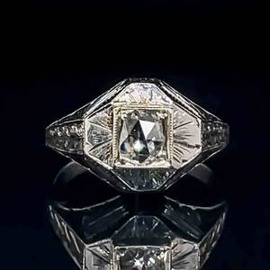 ANTIQUE Rose Cut Diamond Solitaire Art Deco Antique Estate Engraved Ring in 14k White Gold $2,400 Retail VIDEO