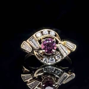0.50ctw Natural PTourmaline & Diamond Baguette & Round Bespoke Cluster Estate Ring in 14k Yellow Gold VIDEO