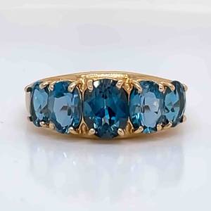 Oval Cut Blue Topaz Five-Stone Tiered Cluster Ring in Yellow Gold $1,350 Retail VIDEO