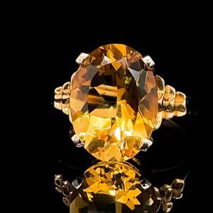 Large Oval Citrine Solitaire Textured Estate Ring in Yellow Gold, Sunny Yellow, Vibrant Color $1,250 Retail VIDEO