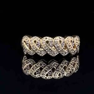 Diamond Pave Ribbon Heart Anniversary Ring in 14k Yellow Gold $1,100 Retail