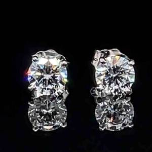 1.02 Carat Round Brilliant Cut Diamond Solitaire Stud Earrings in 14k White Gold $2,800 Retail VIDEO