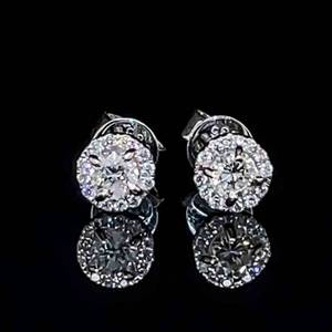 Brand New 0.40ctw Round Brilliant Earth-Mined Diamond Halo Stud Earrings with La Pousette Backs in 14k White Gold $2,200 Retail VIDEO