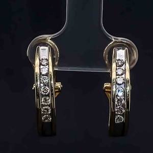 Channel Set Diamond Oblong Oval J-Hoop Earrings in 14k Yellow Gold $1,499 Retail VIDEO