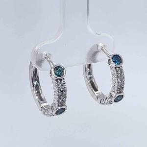 Fancy Blue & White Diamond Round Infinity Huggie Hoop Milgrain Earrings in 14k White Gold $1,850 Retail VIDEO