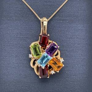 Natural Citrine, Garnet, Peridot, Blue Topaz, Amethyst Gemstone Baguette Estate Pendant in 14k Yellow Gold $1,999 Retail VIDEO