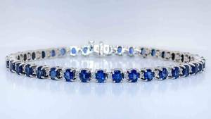 3.50 Carat Natural Blue Sapphire & Diamond Tennis Bracelet in 14k White Gold $6,850 Retail VIDEO