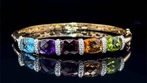 Diamond & Multi-Color Gemstone Bangle Bracelet in 14k Yellow Gold, Peridot, Citrine, Garnet, Blue Topaz & Amethyst $3,500 Retail