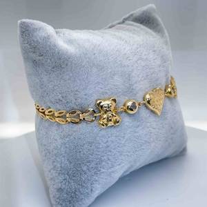 Playful & Sweet Teddy Bears & Hearts Bracelet in 14k Yellow Gold, Charming and Fun. Dont Miss