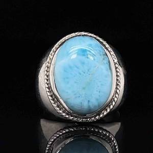Oval Cabochon Larimar Twisted Rope Bezel Solitaire Statement Ring
