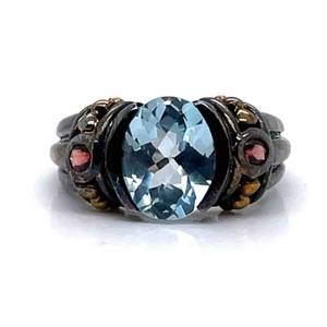 Blue Topaz & Garnet Ring - Gorgeous Patina and Design