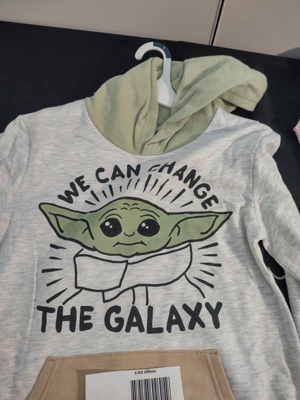 lot 46 image: Brand New Star Wars Hoodie Baby Yoda We Can Change The Galaxy Boys Large Gray
