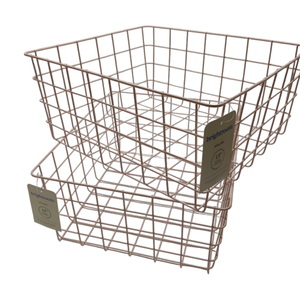 lot 119 image: 2 Brightroom Wire Bin Basket Square 13 Peach Pink Decorative Storage Lot of 2