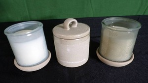 lot 337 image: Brand New Ceramic Candle Holders with Candles and Sugar Pot