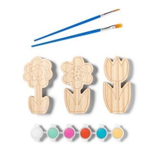 lot 240 image: 3pk Paint-Your-Own Wood Flowers Kit (2 Lots) - Mondo Llama  Wood Gingerbread Character Kit  Wood Gingerbread Character Kit